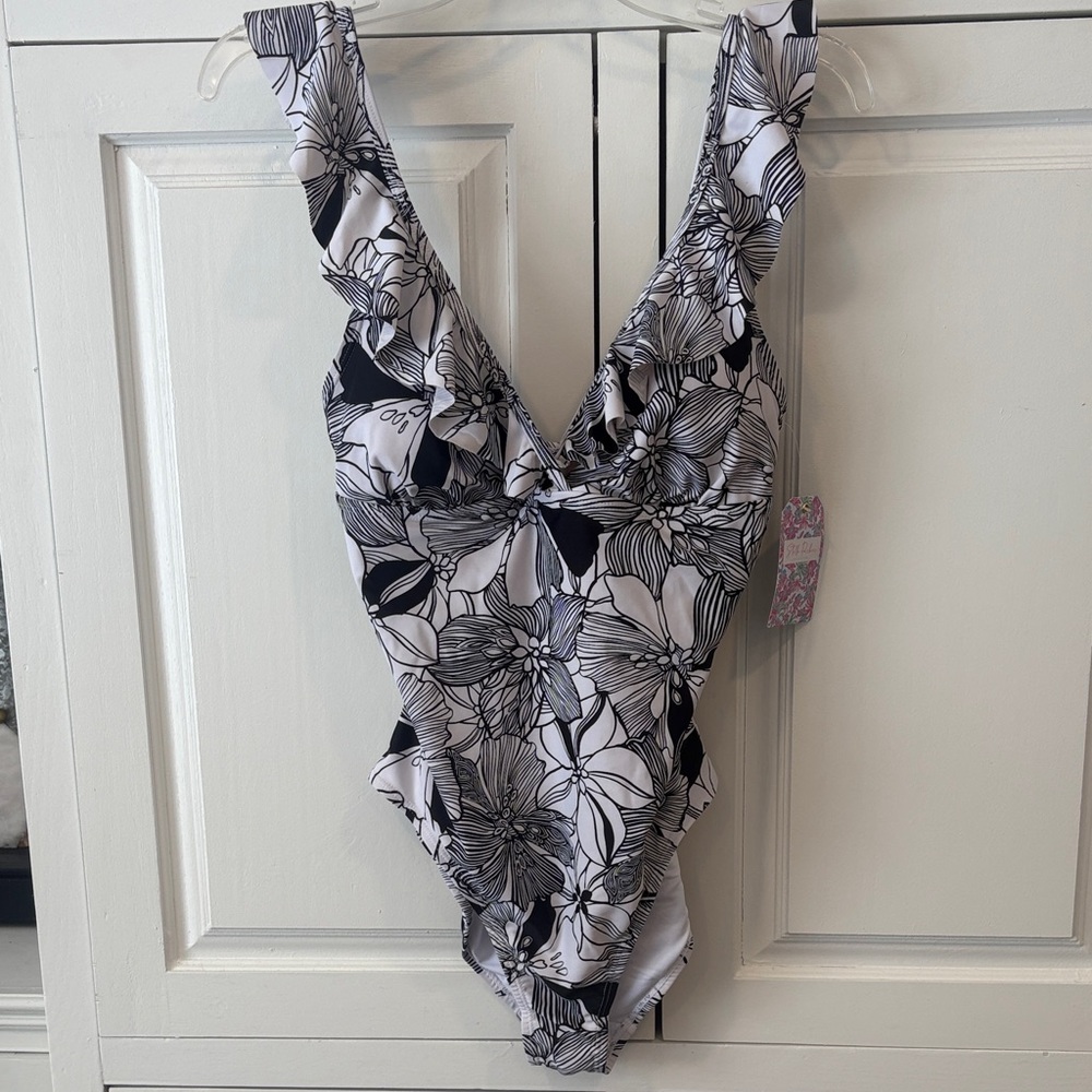 NWT Stella Parker One Piece Ruffle Neck Bathing Suit